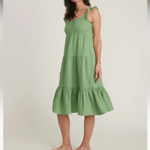 Marine Layer Jude Flutter Sleeve Dress In Jade Sheen - Picture 2 of 12